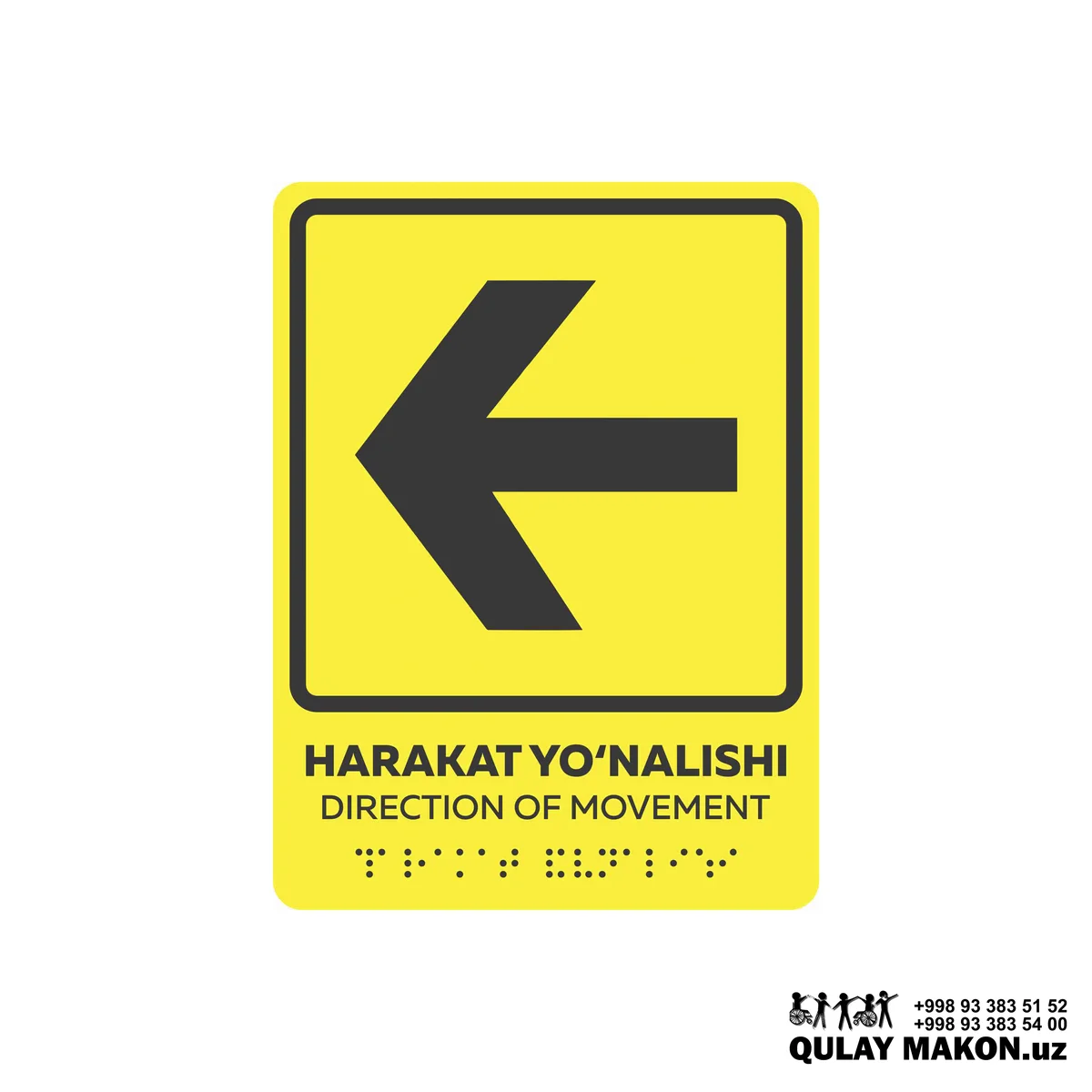 Jamoat belgisi — Chap yo'nalish strelkasi (sariq, Brayl bilan)