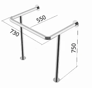 Polga o'rnatilgan U/П-shaklidagi hojatxona tutqichi — nerjaveyka — FLOOR-U — pol+devor П-shape 550×730×750 mm, d32