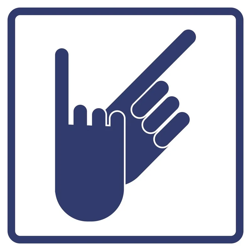 Знак внутренней навигации для МГН — рука жестового языка (sign language) (современный синий, белый фон)